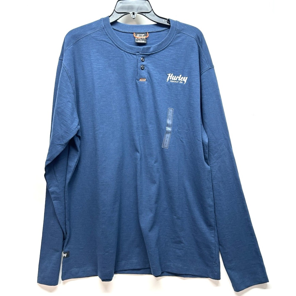 Hurley Men's Merchant Nightforce Long Sleeve Large Henley Shirt Blue (B5)
